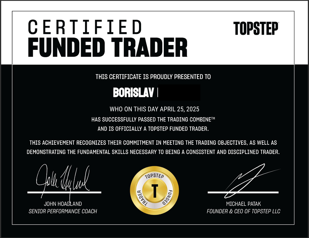 Topstep Certified Funded Trader Certificate