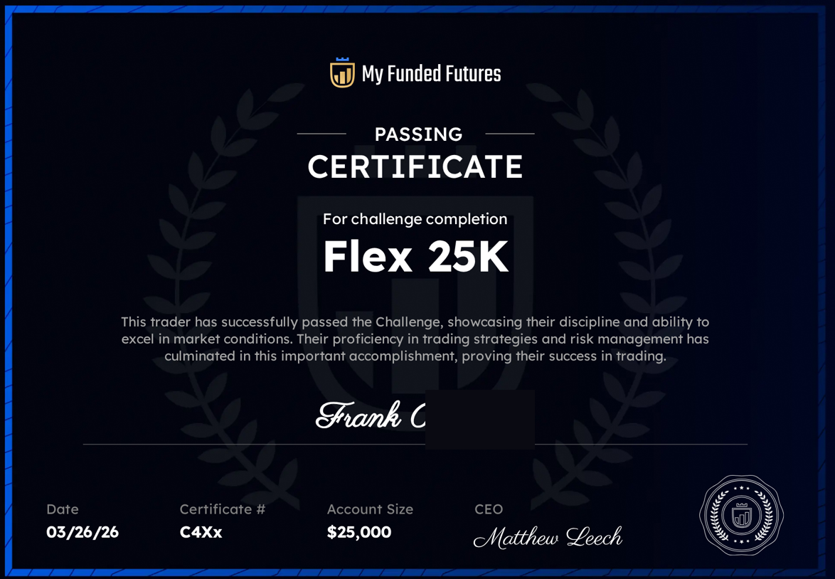 My Funded Futures Passing Certificate Flex 25K