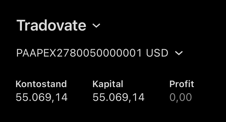 Apex Tradovate Konto mit 55.069 USD Kontostand